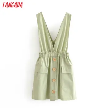 Tangada mados moterų vientisos žalios vasaros mini suknelė backless rankovių strethy juosmens ponios trumpą suknelę vestidos 3H347