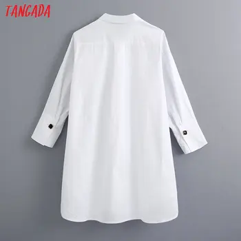 Tangada moterų negabaritinių baltos medvilnės marškinėliai palaidinė ilgomis rankovėmis kietas moterų atsitiktinis ilgai marškinėliai topai BE575