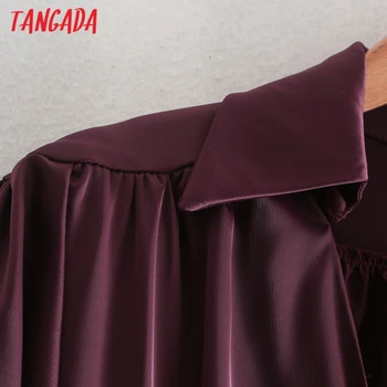 Tangada Pavasario Mados Moterų Raudona Elegantiškas Satino Marškinėliai Suknelė Vintage ilgomis Rankovėmis Office Ponios Midi Suknelė 2XN08