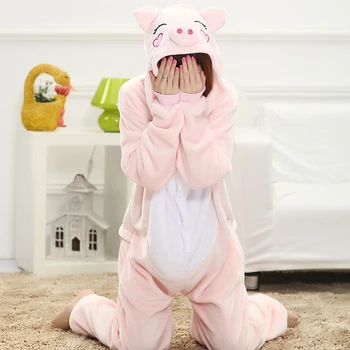 Unisex Kigurumi Suaugusiųjų Gyvūnų Pižama Anime Onesie Kiaulių Flanelė Animacinių Filmų Mielas Šiltas Cosplay Sleepwear