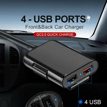 Universalus Automobilinis Įkroviklis Su 4 USB Power Uostų QC3.0 Greito Įkrovimo Adapteris Automobilio Priekinės Galinės Sėdynės Mobilephone Įkroviklis USB Automobilinis Įkroviklis
