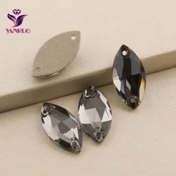 YANRUO 3223 Navette Black Diamond Siūti kalnų krištolas Kristalai, Akmenys Flatback Pilka Cirkonio Kristalų, Stiklo Muitinės Užsakymą