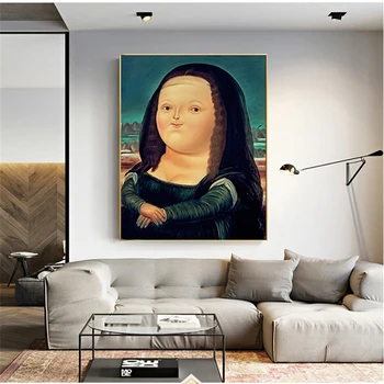 Šiuolaikinio meno plakatas, Šiaurės riebalų Mona Lisa spausdinti drobė, tapyba, svetainė, miegamasis, sienų apdaila dažymas