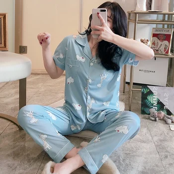2020 metų Vasaros Trumpos Rankovės, Ilgos Kelnės Pajama Komplektai Moterų Komiksų Spausdinti Sleepwear Pižamos Homewear Loungewear Pijama Mujer Drabužiai