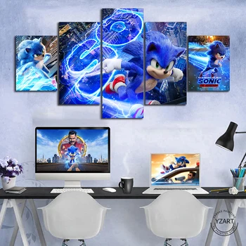 5vnt Sonic The Hedgehog Movie Poster Meno Drobė Paveikslų HD Animacinių filmų Sienos Nuotrauka už Namų Dekoro,Neįrėminti