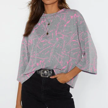Aachoae Moterų Vasaros marškinėliai Batwing trumpomis Rankovėmis Spausdinti Tunika Marškinėlius Streetwear marškinėliai Atsitiktinis Palaidų Viršūnes Tees Camisas Mujer