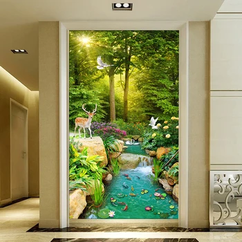 Custom 3D Foto Tapetai Žalią Medį Miškų Kraštovaizdžio Įėjimo Freskos Šiuolaikinio Gyvenimo Kambario Eilėje Koridoriaus Sienos, Namų Dekoro Tapetai