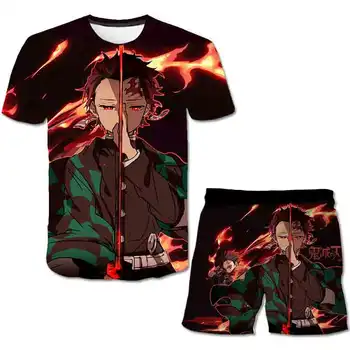 Demon Slayer Marškinėliai vaikams Juokinga 3D mergaičių Drabužius Japonijos Anime Kimetsu Nr. Yaiba Grafinis T-marškinėliai, šortai Mados kostiumą Streetwear viršų