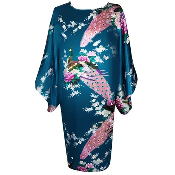 Didelis Dydis 4XL 5XL 6XL Moterų Apdaras Spausdinti Chalatas Kimono Satino Suknelė Sleepwear Namų Padažu Suknelė Vasaros Pižamą moteriškas chalatas