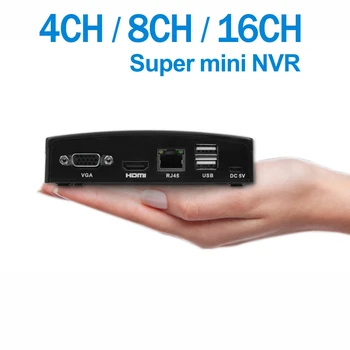 ENSTER XMEYE APP Super Mini H. 264 ir H. 265 NVR Paramos 4CH 5MP/ 8CH 4MP Onvif IP Kameros, TF Kortelė/ USB/ E-SATA HDD Įrašymas
