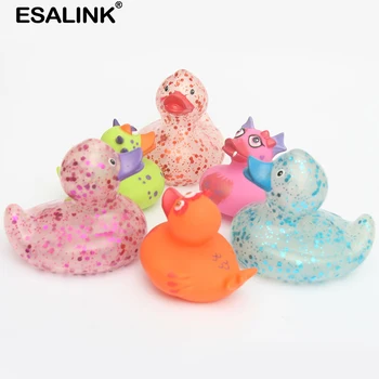 ESALINK 6Pcs Žaislai Skaidrios Spalvos Blizgančiais Antis Orange Green Pink Dinozaurų Kūdikių Vonios, Vaikų Kambarys Dekoro Priedai 7-10Cm