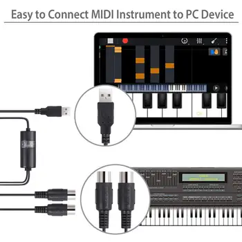 ESYNiC DIN MIDI USB Kabelis Adapteris Sąsaja 5-Pin, 1, 1 Out Kabelis Konverteris, Skirtas Mac KOMPIUTERĮ, Nešiojamąjį Muzikos, Fortepijono Klaviatūra 6.5 Ft