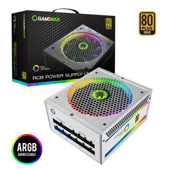 GameMax RGB-850 Balta Maitinimo 850W RGB Visiškai Modular 80 Plus Gold Certified su Adresuojamo RGB Šviesos Vairous Spalvinis Režimas