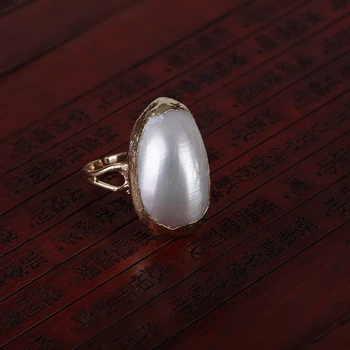 Gamtos ovalo siurblys offwhite didelis motina pearl shell Granulių Žavesio Aukso Žiedas aukso Wrap resizble Atidaryti Žiedai, Manžetai Moterų vestuvių dovana