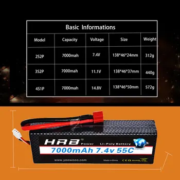 HRB RC Lipo baterija 7.4 V, 11.1 V, 14.8 V 7000mah 55C Max 110C XT60 jungtis T/XT90/EB5/TRX Sunku Atveju Traxxas RC Automobiliai 1:10 1:12