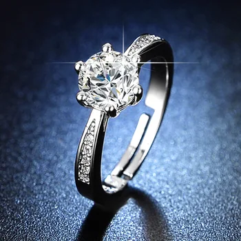 Klasikinis Blizgus Mosang Kristalų Vestuvinis Žiedas ir Vestuvių Moterų Geometrinis Reguliuojamas Vienas Karatas Žada Piršto Žiedą Sužadėtuvių Dovanos