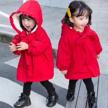 Kūdikių Mergaitės Striukė Žiemos Paltai 2020 Vilnos Gobtuvu Vaikams, Vaikiška Apranga Mažai Raudona Jojimo Hood Kūdikių Drabužius 2 4 5 Metus