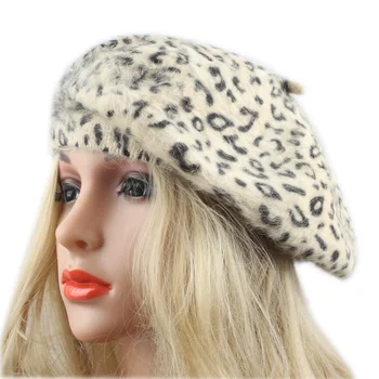 Mados Moterų Vilnonių Bžūp Beretė Ponios Leopardas Spausdinti Skrybėlę Prekės Atsitiktinis Merginos Rudenį ir Žiemą Šilta Megzta kepurė