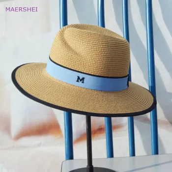 MAERSHEI vasaros M standartas šiaudų skrybėlę skrybėlę ponios vasaros korėjos saulės, skrybėlę, paplūdimyje pavėsyje, balta džiazo skrybėlę banga
