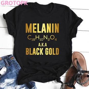 Melanino Poppin Harajuku Black Girl Magic T-shirt Gotikos Derliaus moteriški marškinėliai Juokinga Juoda Mergina Spausdinti korėjos Stiliaus Viršaus Moteris