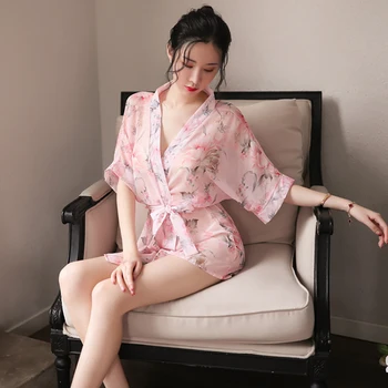 Moterų Sijonai Pijama Kimono Japonų Stiliaus Seksuali Pižama Moterims moteriškas apatinis Trikotažas, naktiniai drabužiai Dirželius Skaidrus Apatiniai G String Karšto Sexi