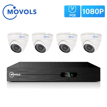 Movols 4CH 1080P POE NVR Rinkinys H. 265 Saugumo kamerų Sistema, 2.0 MP IR Patalpų Lauko CCTV 4PCS POE IP Camera, Vaizdo Stebėjimo Komplektas