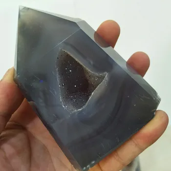 Natūralus agatas geode kristalų lazdelė taškų feng shui akmens gydymo kristalų lazdos chakra energijos