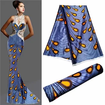 Nauja Oranžinė ir Mėlyna Satino Audinys Minkštas Šilko Audinys Afrikos Medžiagos Ankara Vaškas Spausdina Aukštos Kokybės Moterų Suknelė 5yard/daug