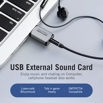Paj USB Išorinės Garso plokštės, 2-in-1 3.5 mm USB Adapteris, Garso Sąsaja EarPods Ausines Kabelis Kompiuteriui USB Garso plokštė