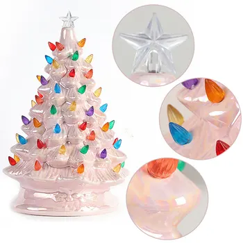 Rožinės Spalvos Mini Papuoštas Kalėdų Medžio Šviesos Stalo Kalėdų Šventė Keramikos Apdaila