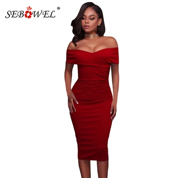 SEBOWEL Sexy Raudona/Balta/Juoda Off Peties Bodycon Ruched Dress 2019 Moterys Vasarą trumpomis Rankovėmis Bardot Šalis 