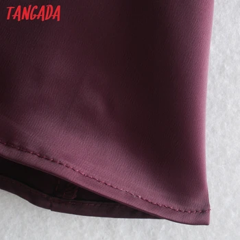 Tangada Pavasario Mados Moterų Raudona Elegantiškas Satino Marškinėliai Suknelė Vintage ilgomis Rankovėmis Office Ponios Midi Suknelė 2XN08