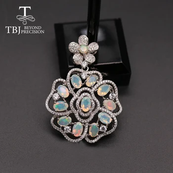 TBJ ,Aukščiausios kokybės Opal pakabukas ovalo 4*6 mm 6ct Prabangių Gėlių formos nekilnojamojo brangakmenio bauda papuošalai 925 sterlingas sidabro moterys šalis
