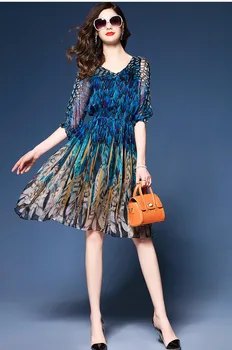 Tcyeek 2020 metų vasaros suknelė Spausdinimo Suknelė Vasaros elegantiškas Kelio Ilgio Suknelė Prarasti Reguliariai trumpomis Rankovėmis chalatas, femme ete 2020 HH092