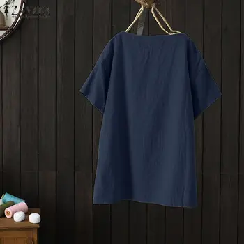 ZANZEA 2021 m. Vasarą Siuvinėjimas, Marškinėliai, moteriški Vintage Palaidinė trumpomis Rankovėmis Blusas Prarasti Chemise Femininas Atsitiktinis Tunika Viršūnes Mujer