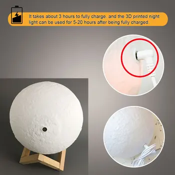 2 Spalvų Kaita Įkrovimo Mėnulio Lempos 3D Light Touch Perjungti 3D Spausdinimo Lempa Mėnulis Miegamojo Spinta Naktį Šviesos Kūrybos Dovanos