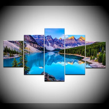 5 skydelis plakato Nuotrauką Moreninio Ežero Banff national Park, spauda ant Drobės, Paveikslai, Miegamojo Rėmo Modulinės Dekoro tapyba