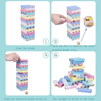 51PCS kamino aukšto pastato blokus mini medinis bokštas žaislas Montessori žaidimas gyvūnų macaron domino blokai švietimo žaislas vaikams