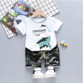 Berniukų drabužiai rinkiniai vasaros kūdikių drabužiai vaikams, vaikams berniukas animaciją krokodilas White T-marškinėliai, šortai bebe mados komplektus