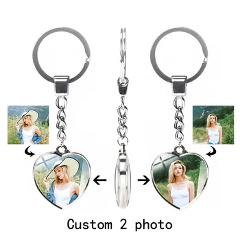 Custom keychain asmeninę nuotrauką dvipusis širdies keychain moterų automobilių šeima porą dovana mados kristalų, stiklo papuošalai