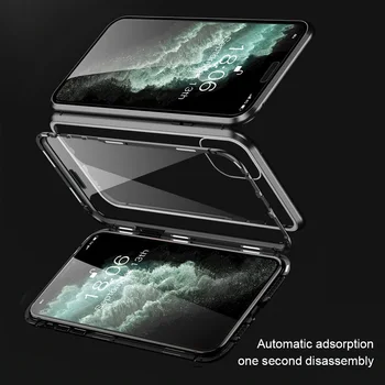 Dvipusės Magnetinio Atveju iPhone 12Pro MAX 11 XR XS X 8 7 6s Plius Coque Magnetinis Stiklo Telefono Dangtelis, skirtas 