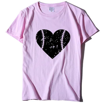 Grynos medvilnės moterų meilės beisbolo modelio spausdinimo marškinėliai atsitiktinis stilius nauja, T-shirt moterų top whtie