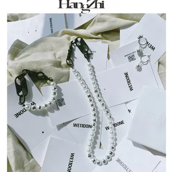 HANGZHI 2020 Naujos Tekstūros Derliaus Elegantiškas WE11DONE Rudens Žiemos Laišką White Pearl Megztinis Karoliai Moterų-Merginų, Vyrų Papuošalai