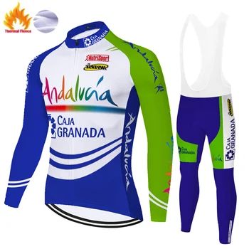 Ispanijos ANDALŪZIJOS komanda jersey ciclismo 2021 dviratį kelnės Sportinės aprangos dviračių žiemos drabužių šiluminė vilna ilgomis rankovėmis dviračių rinkinys