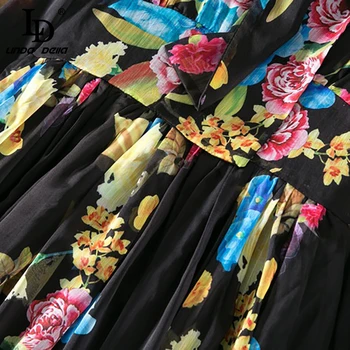 LD LINDA DELLA kilimo ir tūpimo Tako Maxi Suknelė Plius dydis Moterų ilgomis Rankovėmis Lankas Apykaklės Derliaus Gėlių Spausdinti Šifono Šalis Atostogų Ilga Suknelė