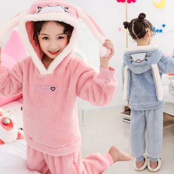 Mados Sleepwear Vaikai Vaikai Pižama Mergaitėms Pižama Didelis Mergaičių Dygsnio Pijamas Nustatyti Gyvūnų Mielas Sleepwear Žiemos 8 10 12 Amžius