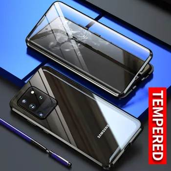 Magnetinio Adsorbcijos Metalo Case For Samsung Galaxy Note 20 S20 Ultra S8 S9 S10 S20 Plius S10e 10 Pastaba Plus 9 8 Priekinės + Galinio Stiklo