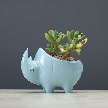 Mielas Animacinių Filmų Keramikos Miniatiūriniai Rhino Vazonas Porceliano Raganosio Augalai Jardiniere Dekoro Naujovė Ornamentu Amatų Reikmenys