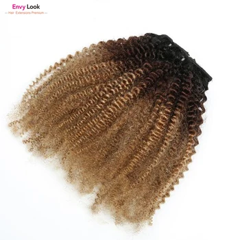 Ombre 1B/27 Afro Keistą Curl Tris Ryšulių 14 16 18 Colių Siuvami Mašina Žmogaus Plaukų Brazilijos Plaukų Ryšuliai
