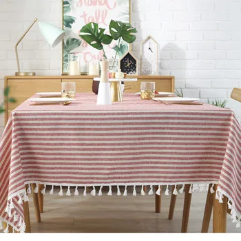 Raudona balta dryžuotas dekoratyviniai audiniai skalbiniai medvilnė staltiesė namų stalo padengti apsauga nuo dulkių skalbti dekoratyvinis drėgna juosta